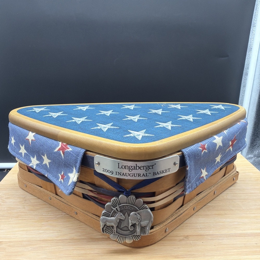 Longaberger 2009 Presidential Inaugural Basket WoodCrafts Lid Pewter Tie On
